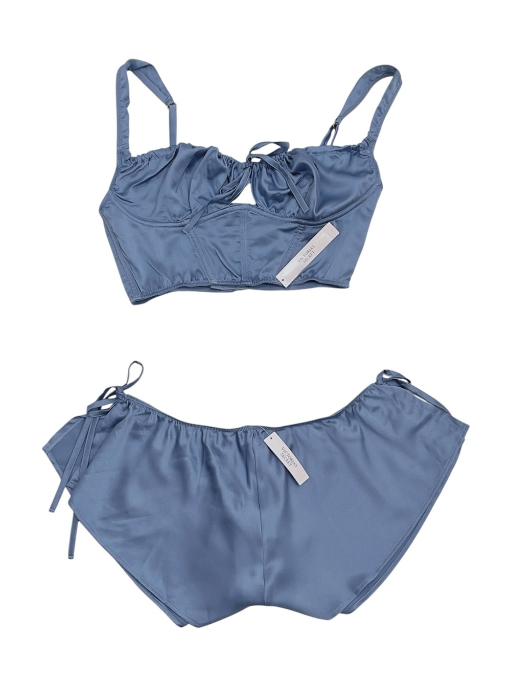 New Victoria's Secret Blue Satin Bralette & Tie-Shorts Set in size Small - Picture 2 of 2